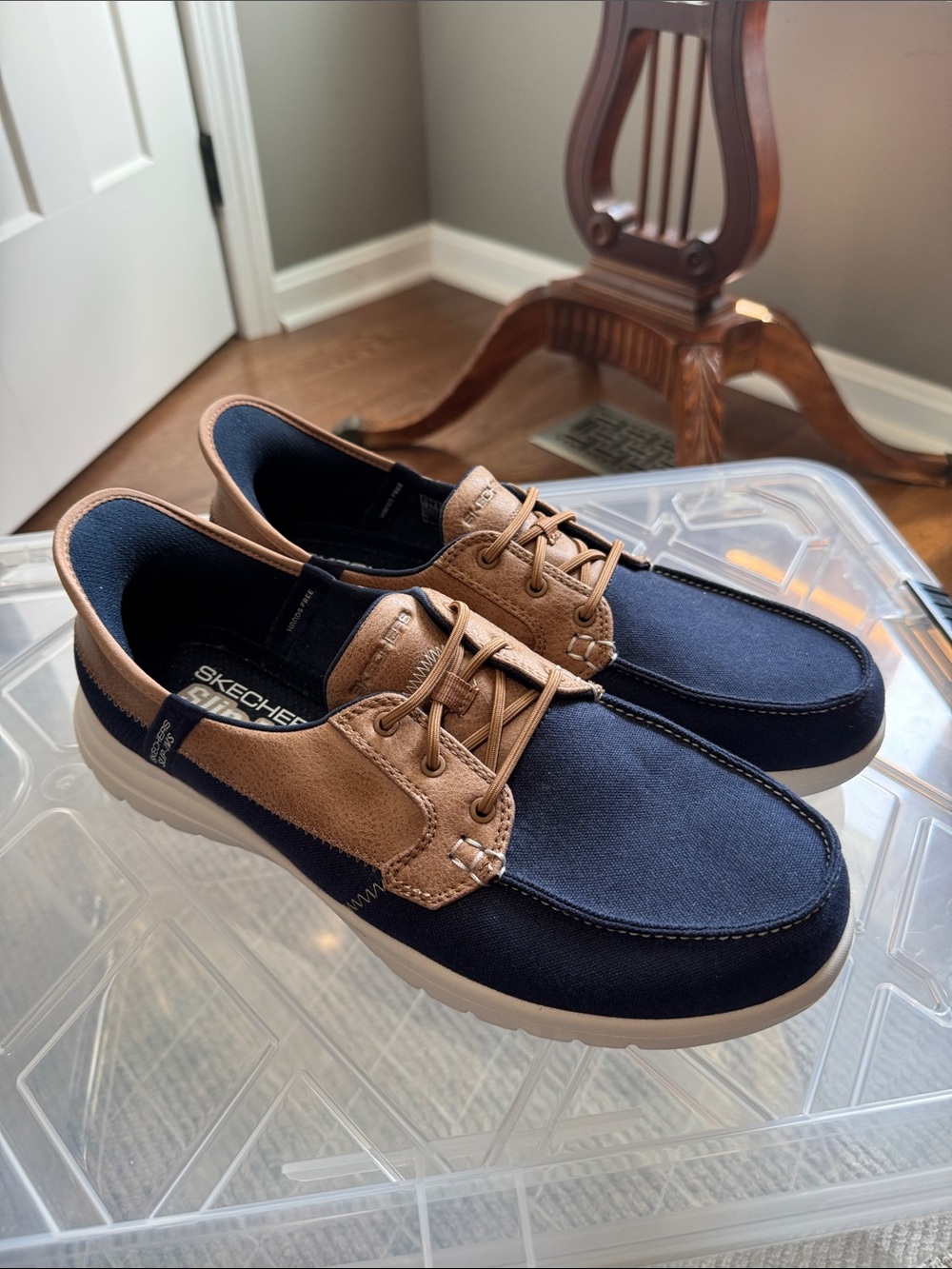 Skechers Navy and Tan Women's Casual Slip-On Loafers